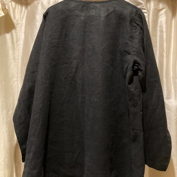 FLAX 100% Linen Black Button Down Large - Picture 5 of 6